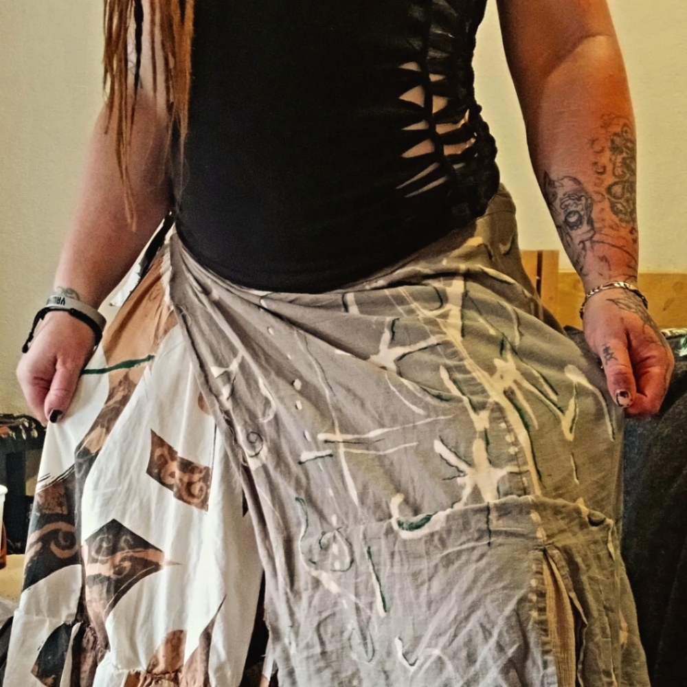 Hand stitched(seriously) boho multi tiered wrap skirt w matching top w ruffles.